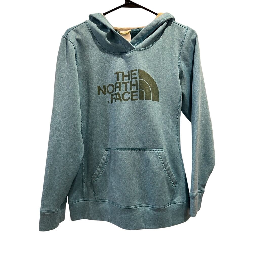 The North Face Hoodie Womens M Turquoise Logo Spellout Pullover Sweatshirt